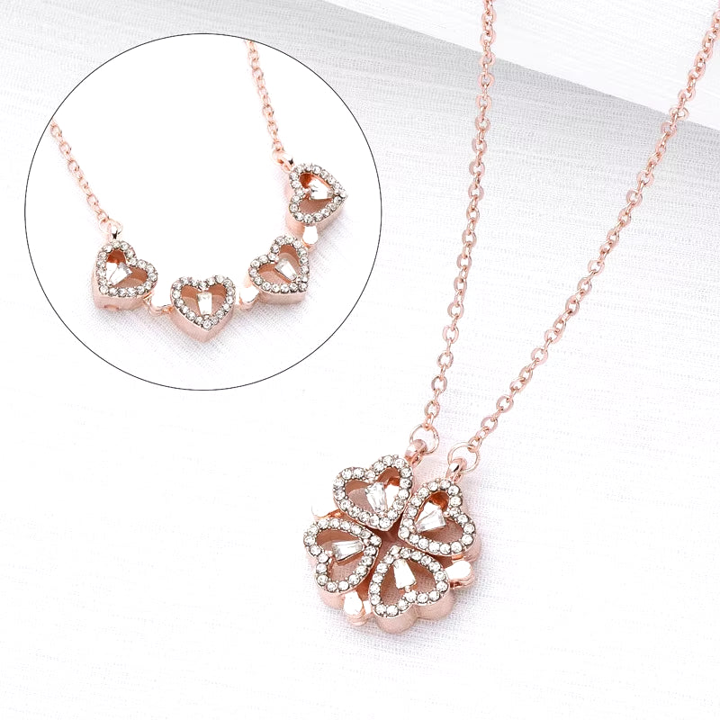 Love Magnetic Pendant Necklace Ladies Clover Necklace Heart Shaped Clover Necklace Lucky 4 in 1 Love Pendant Jewelry Gift