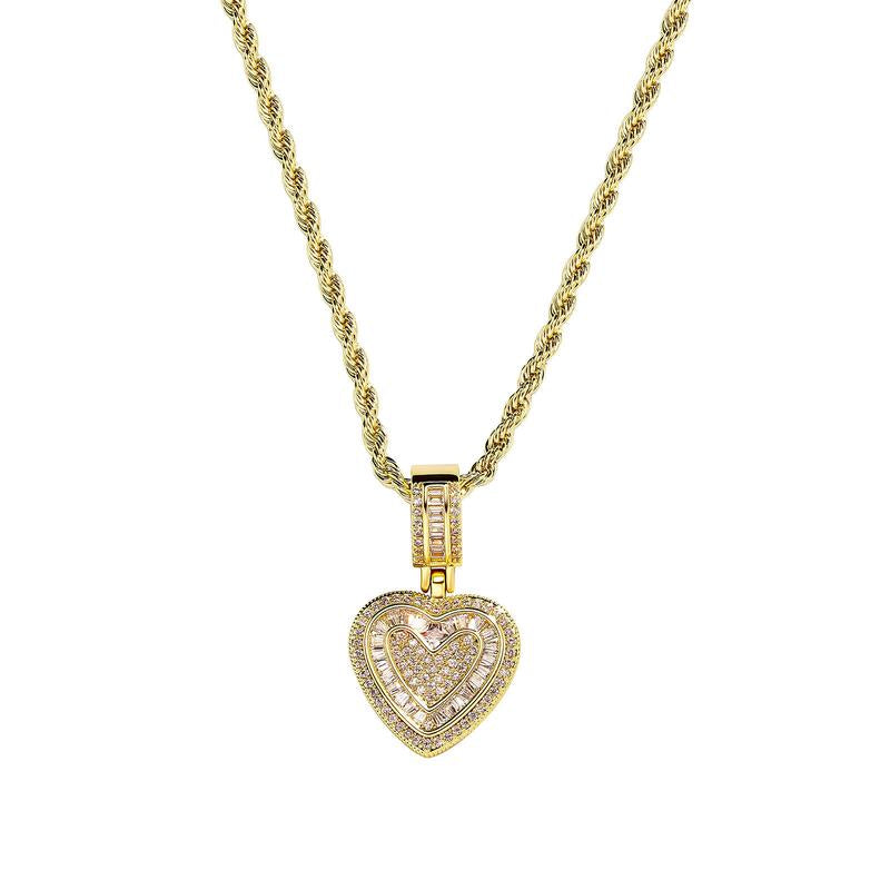 Lebijoulab Golden & Silver Hip-Pop Heart Necklace W/ 24Inches Chain