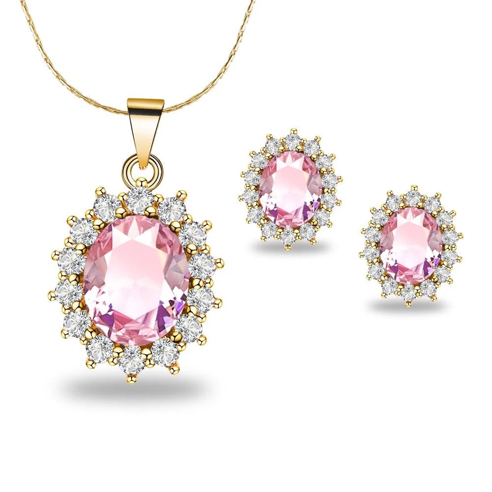 18K Yellow Gold Created Pink Sapphire 1 Carat Oval 18 Inch Necklace Plated Women