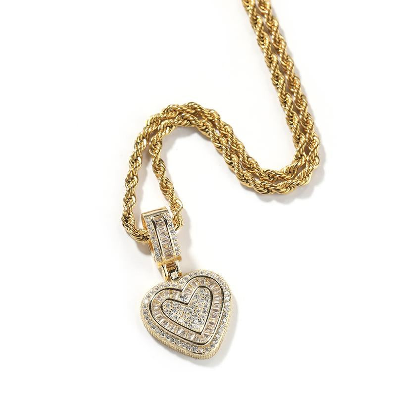 Lebijoulab Golden & Silver Hip-Pop Heart Necklace W/ 24Inches Chain