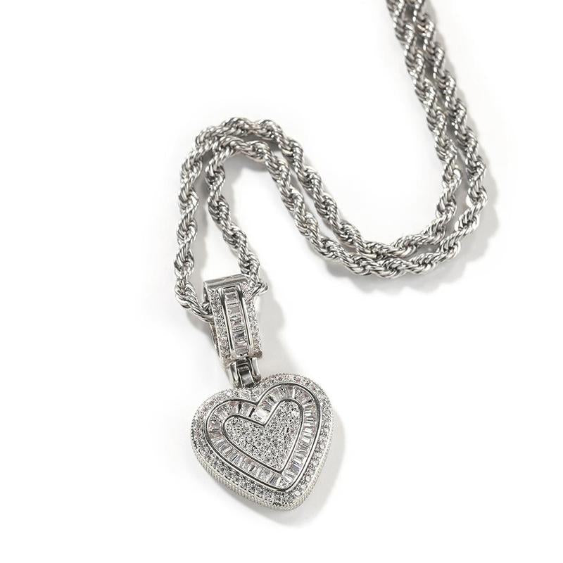 Lebijoulab Golden & Silver Hip-Pop Heart Necklace W/ 24Inches Chain